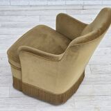 1970s, Danish lounge chair, light green furniture velour, beech wood.