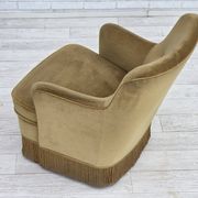 1970s, Danish lounge chair, light green furniture velour, beech wood.