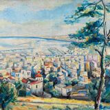 Marine painting "Mediterranean Port" post cubist signed P. Castille Orientaliste