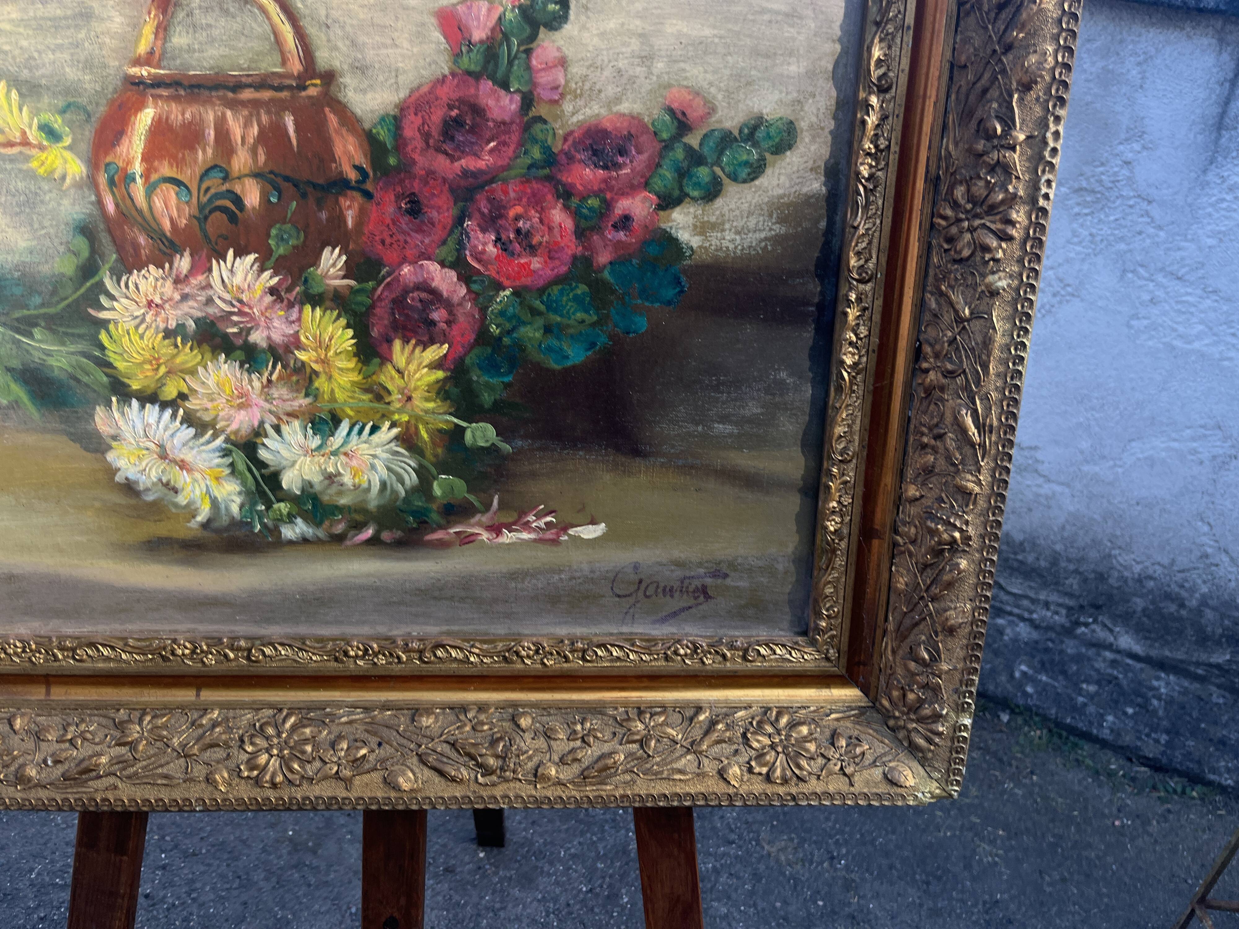 Still Life with Flowers - Oil on Canvas Signed Gautier - Frame Do