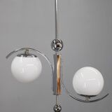 Czechoslovak Art Deco chrome chandelier with opaline glass, 1930s