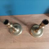 1 pair of weathered golden brass metal candlesticks