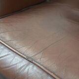 Brown smooth cow leather Chesterfield wingback armchair in English style