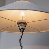 White Murano Glass Table Lamp with Zigzag Silver Metal Details and Textured Silk Shade, Italy 1980s