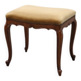 Louis XV Style Walnut Stool with Cabriole Legs and Velvet Seat, France, 20t