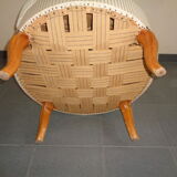 Paire de fauteuils crapaud ivoire rayé