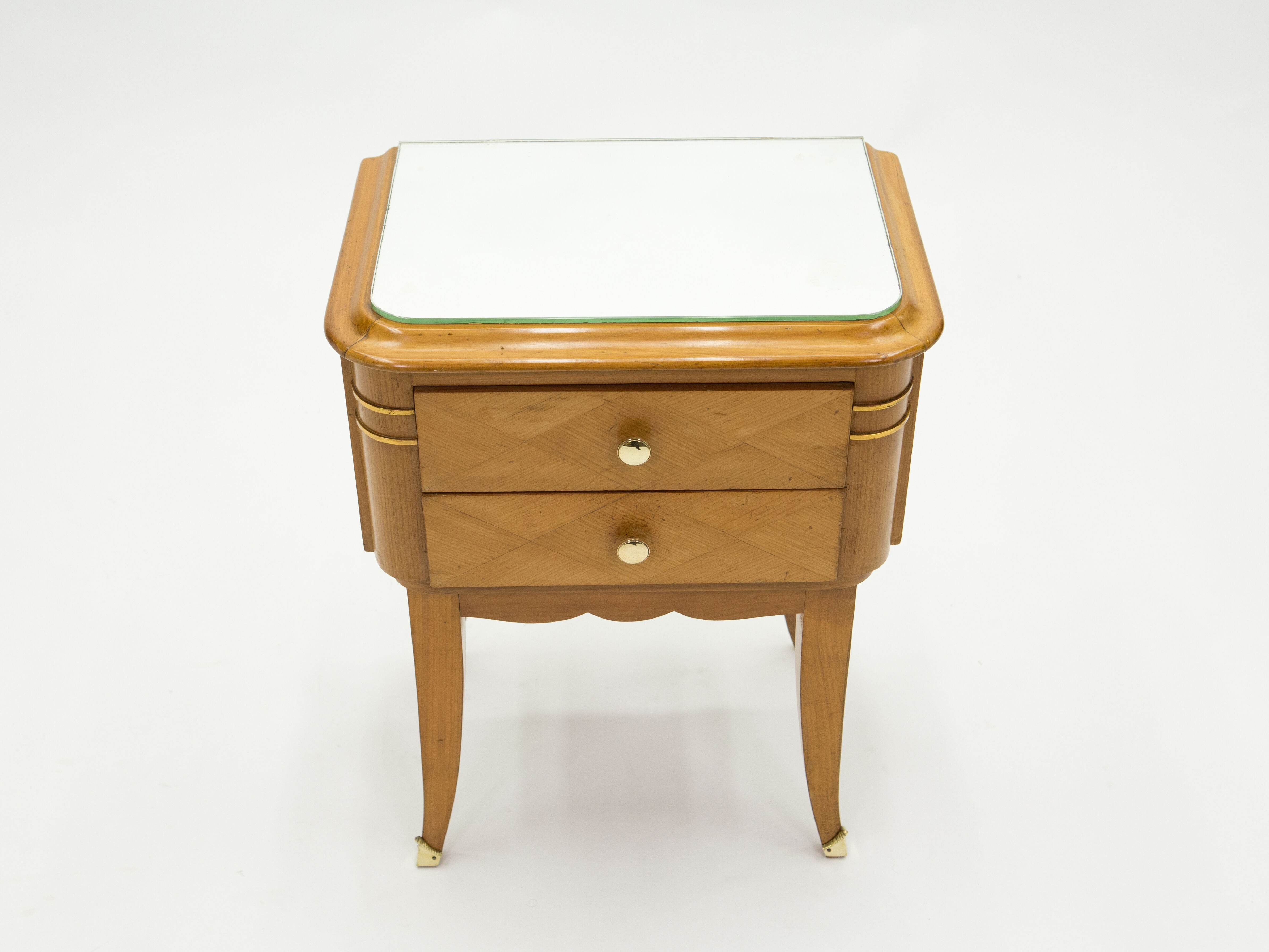Pair of bedsides in sycamore brass mirror by Jean Pascaud 1940