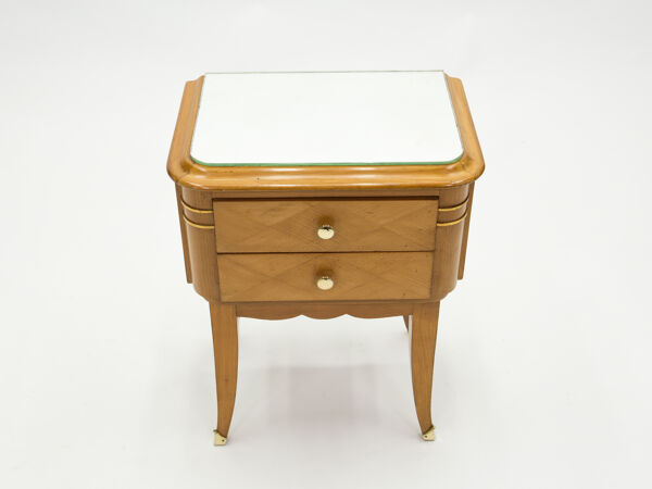 Paire de chevets en sycomore laiton miroir par Jean Pascaud 1940