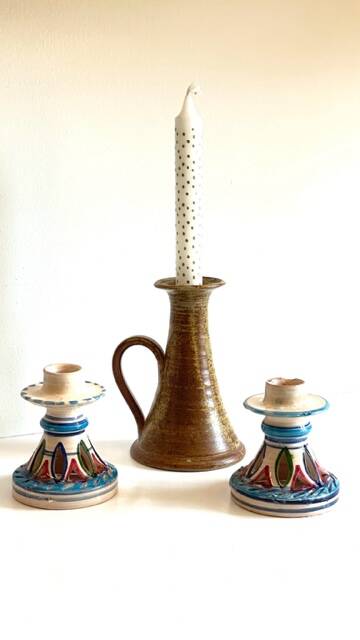 3 vintage ceramic craft candle holders