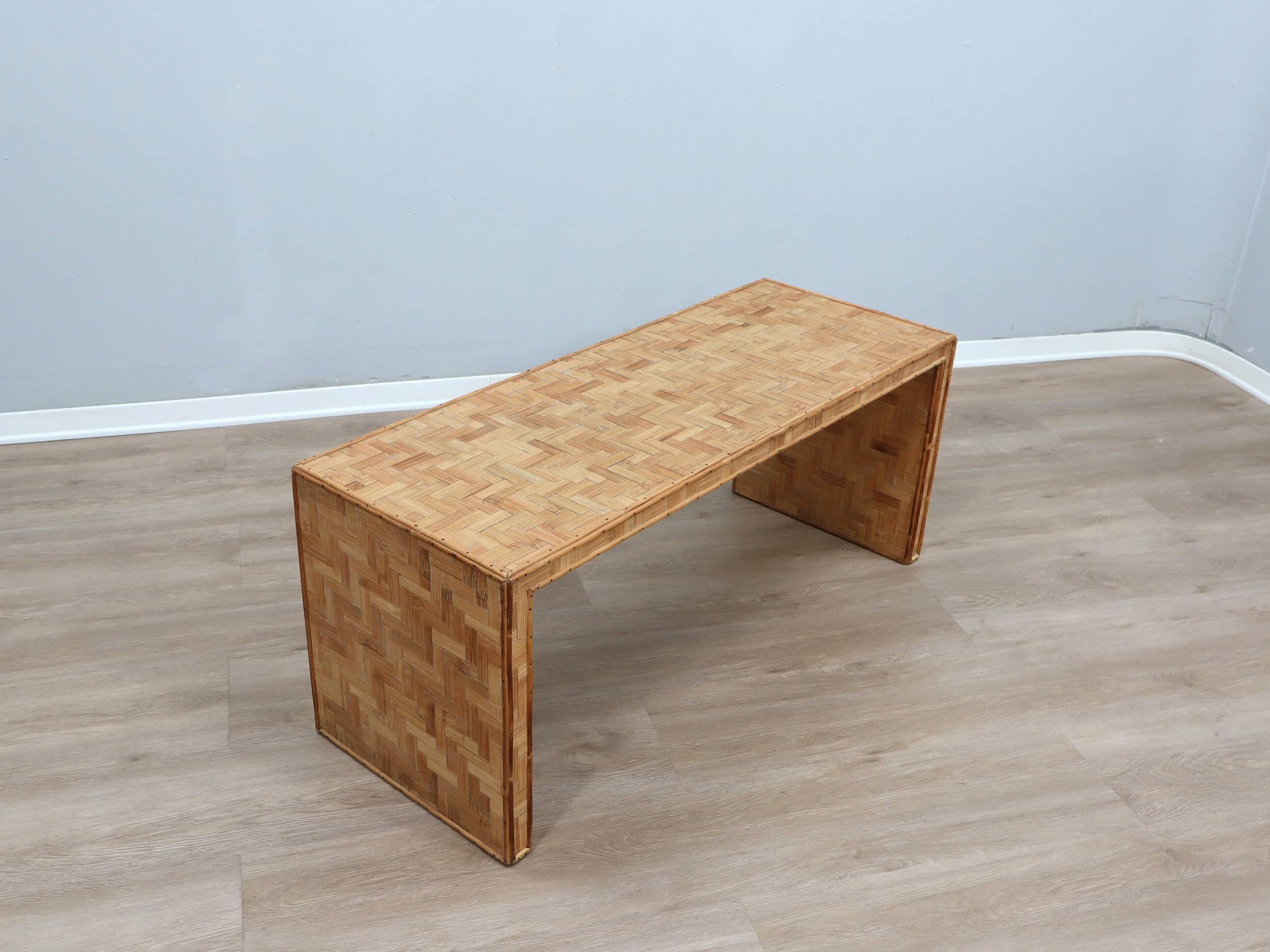 1970s minimalist bamboo & rattan bench by Vivai del Sud