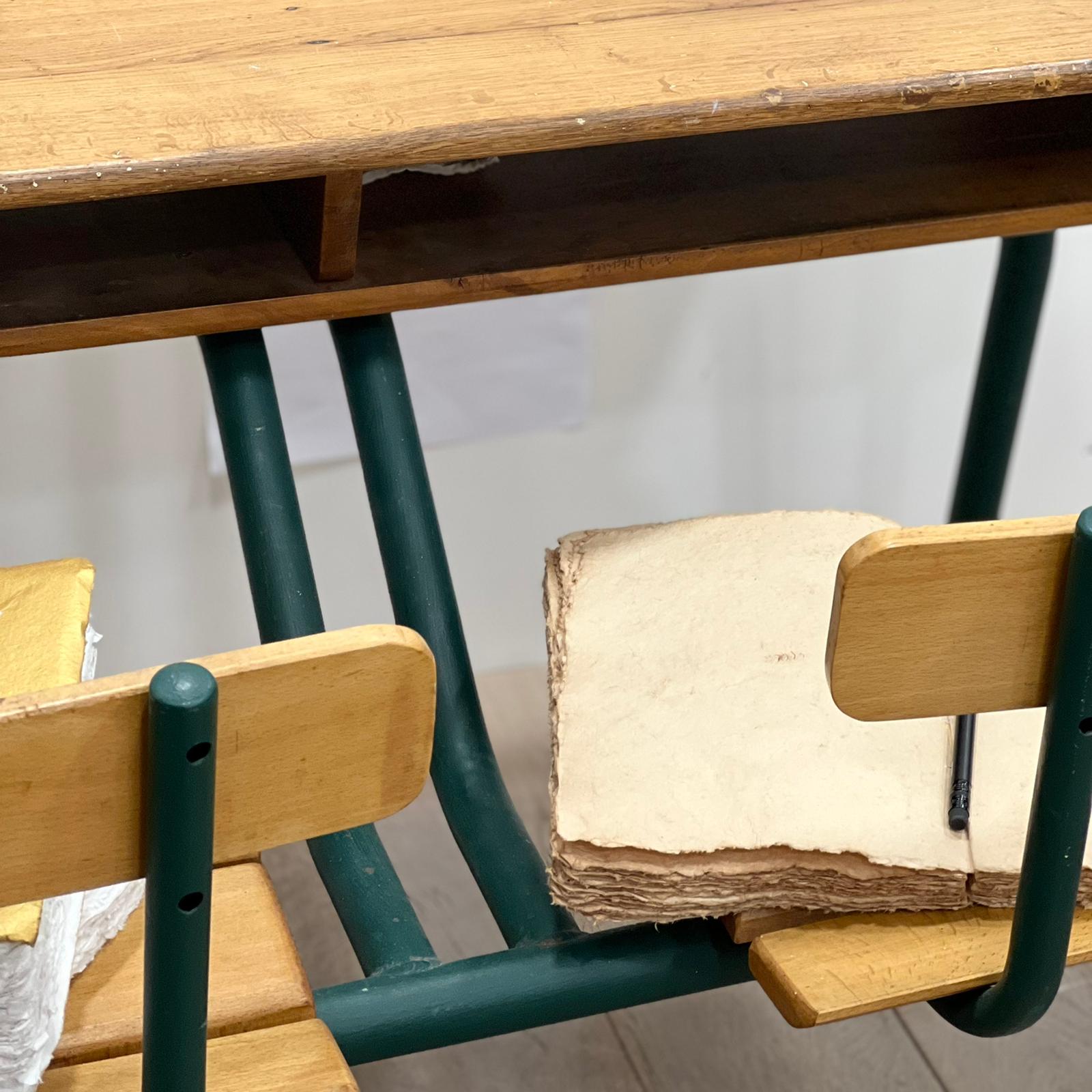 Old-fashioned double school desk