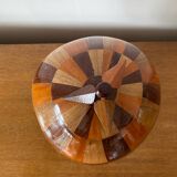 Antique Coconut Ice Bucket Wood Marquetry 1950s Vintage