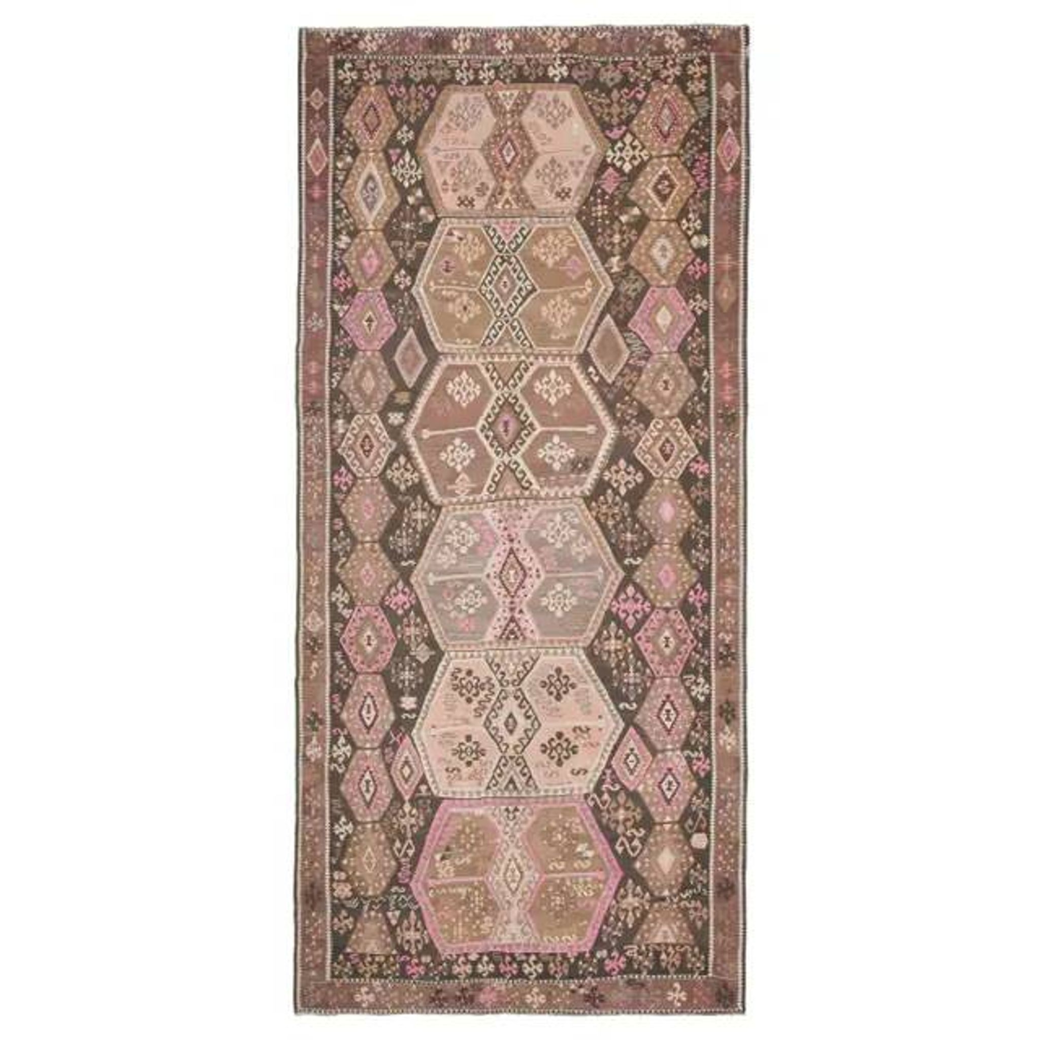Vintage Turkish Oushak Handmade Wool Cotton Brown Runner Rug 188x416