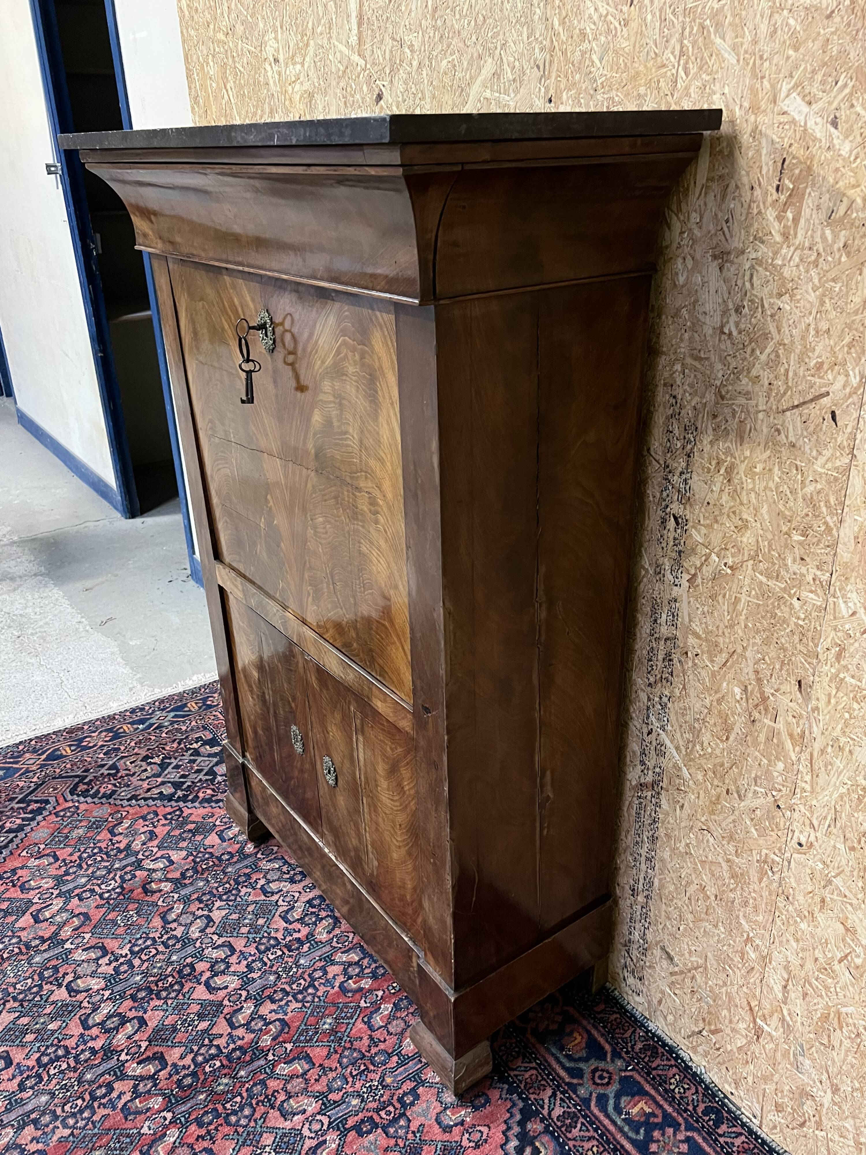 old secretary, Restoration era, lock and clover key, nineteenth century