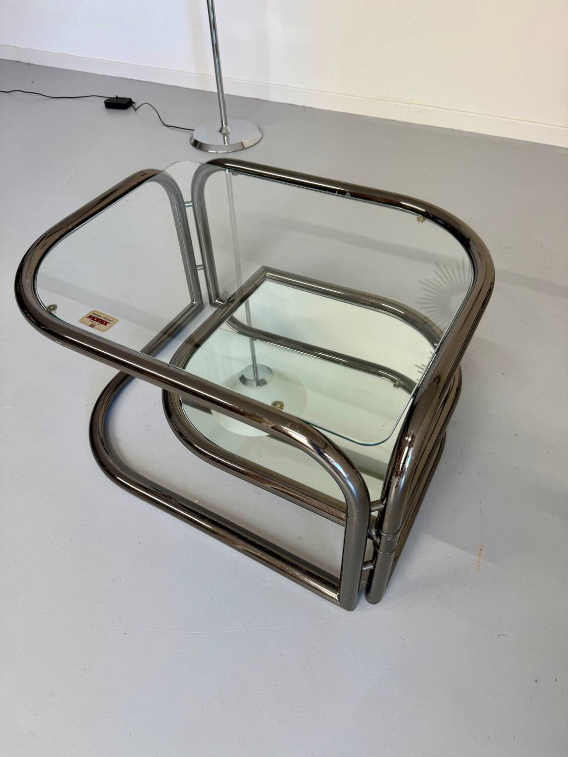 Vintage tubular coffee table with glass top, Italian design Morex, 70s
