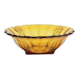 Glass Amber Bowl Vintage Fruit Bowl Pressed Glass