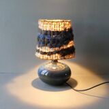 Blue stoneware lamp with wool lampshade, 70s-80s