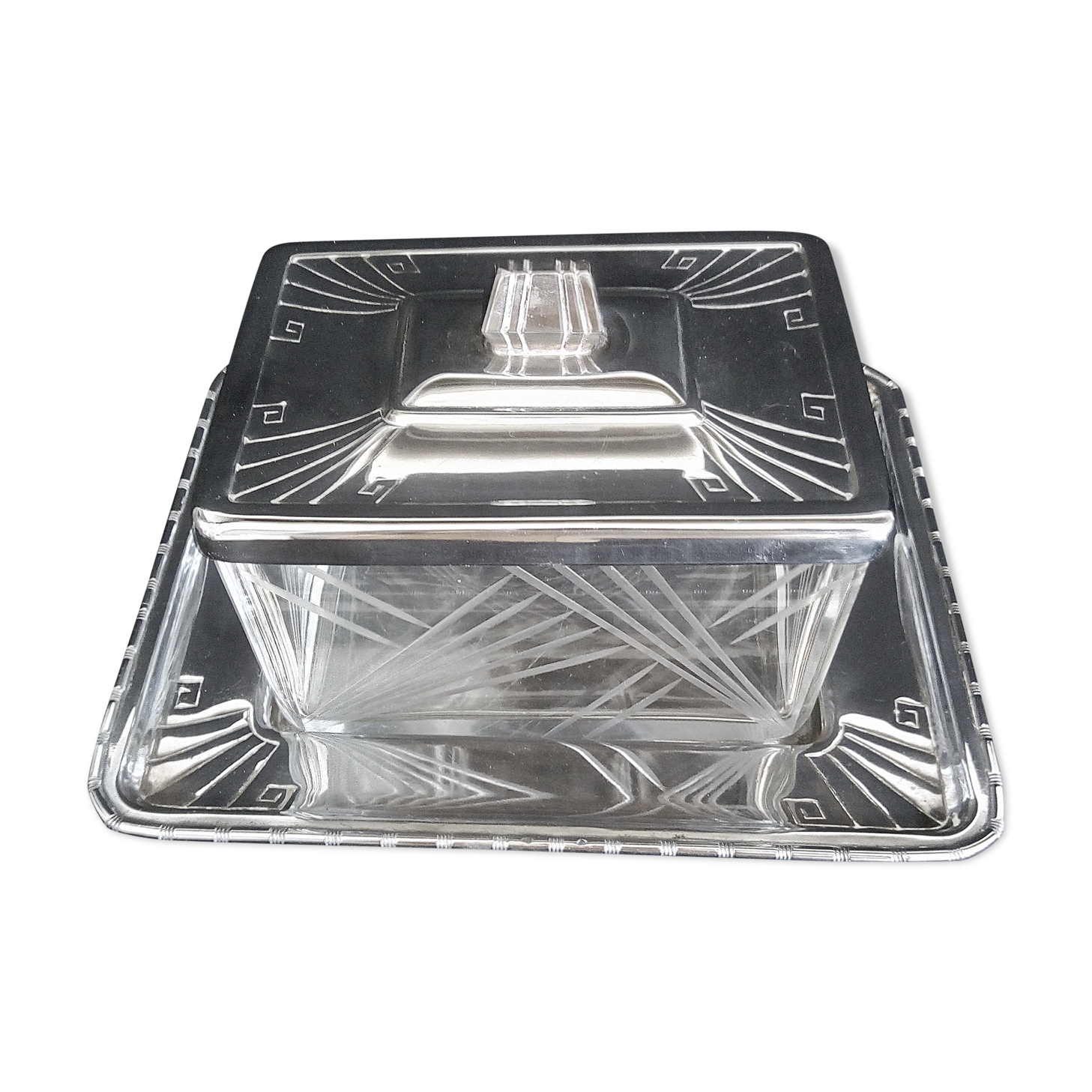Art Deco cookie jar in chrome metal and glass