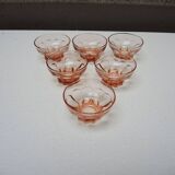 6 vintage pink glass bowls in Art Deco style
