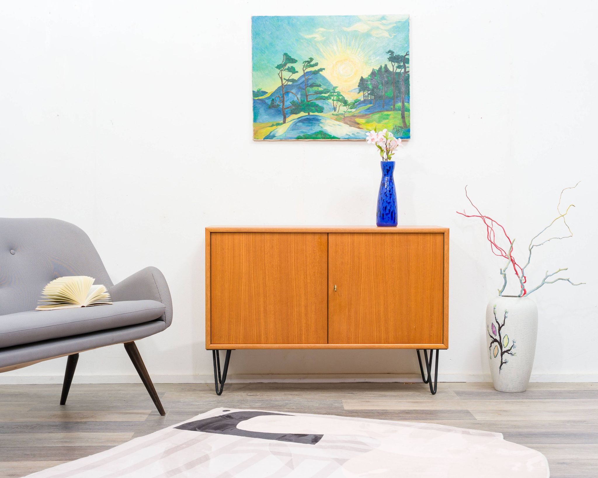 Two-door chest of drawers/sideboard with hairpin legs, 1960s. Restored