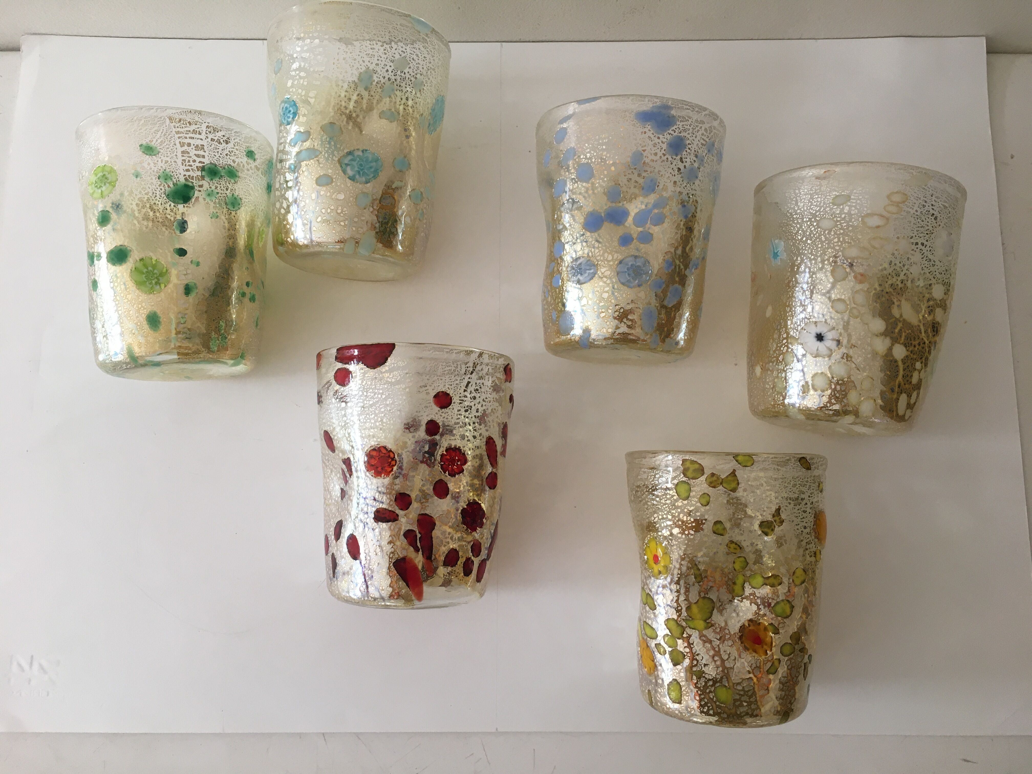 Set of 6 murano glasses acqua "goto" "murrisa" in murano glass unique piece