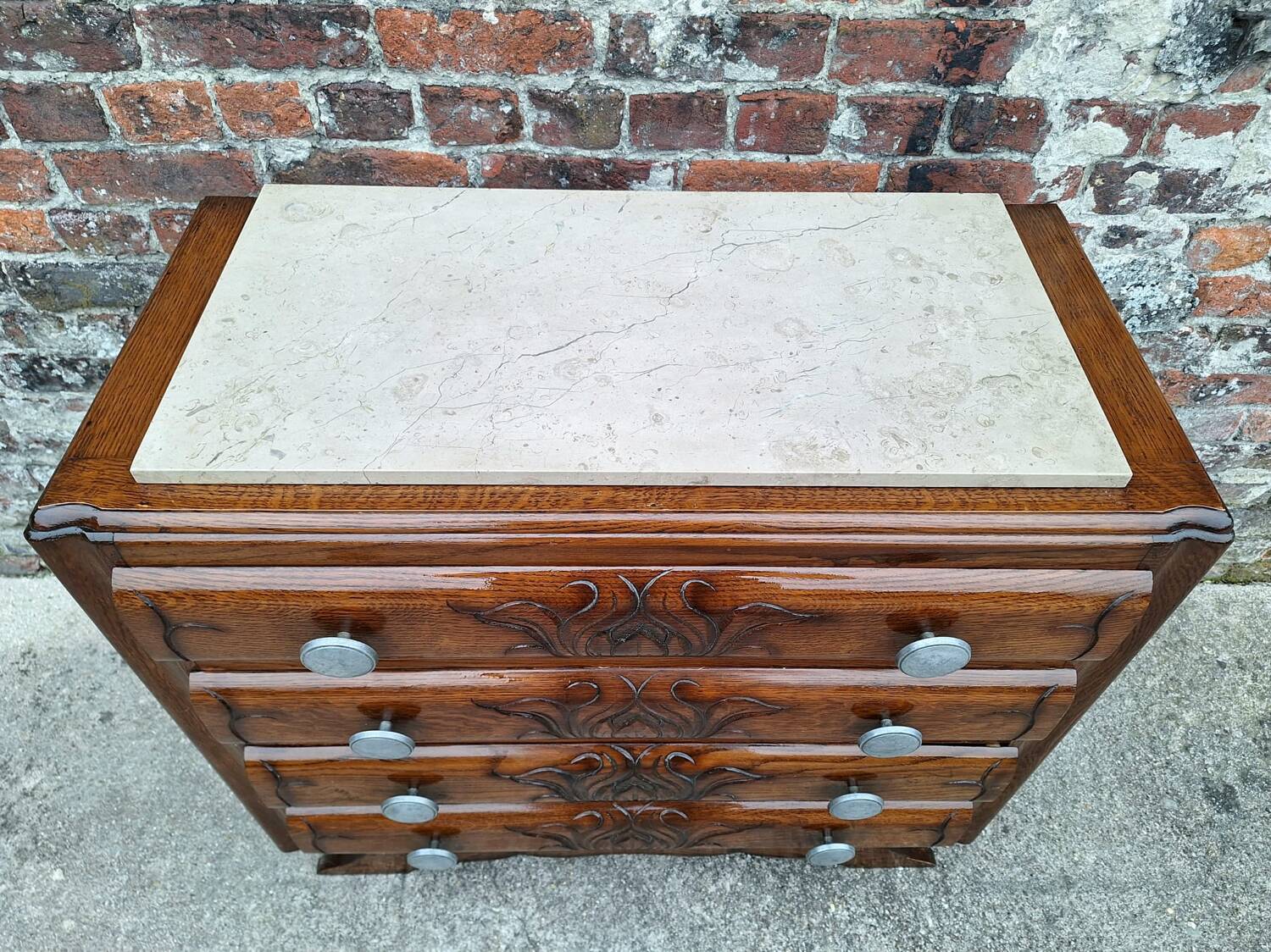 Art deco chest of drawers marble top, vintage old furniture
