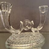 Pair of Val Saint Lambert crystal table end candlesticks