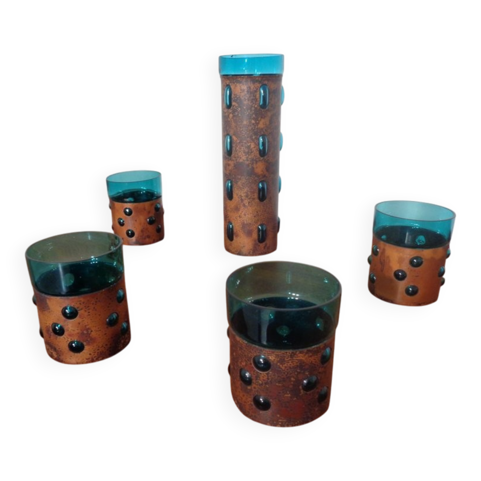 Copper and Glass Set by Nanny Still for Raak Amsterdam, 1970s, Set of 5