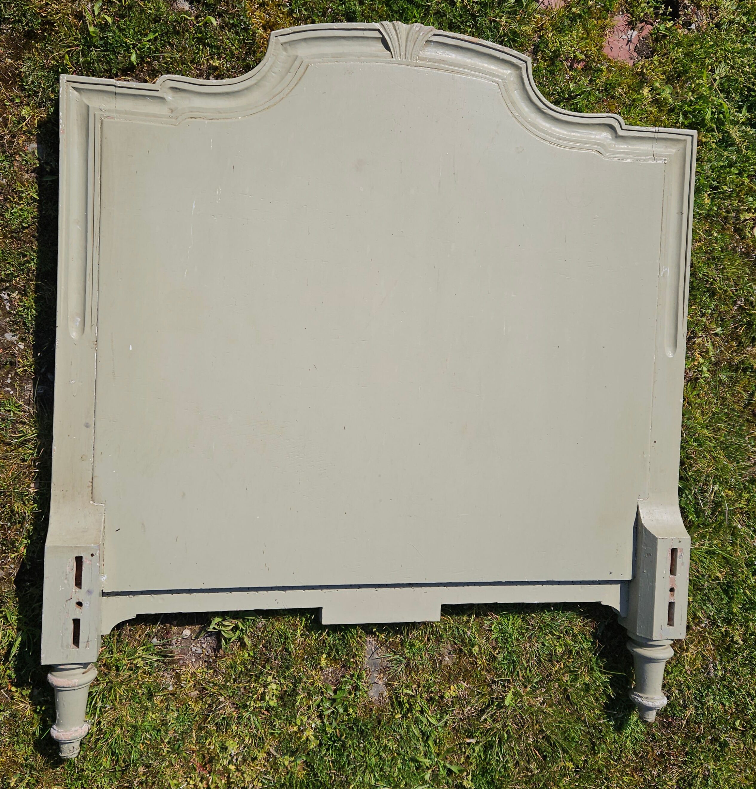 2 headboards striped fabric and wood painted putty color