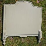 2 headboards striped fabric and wood painted putty color