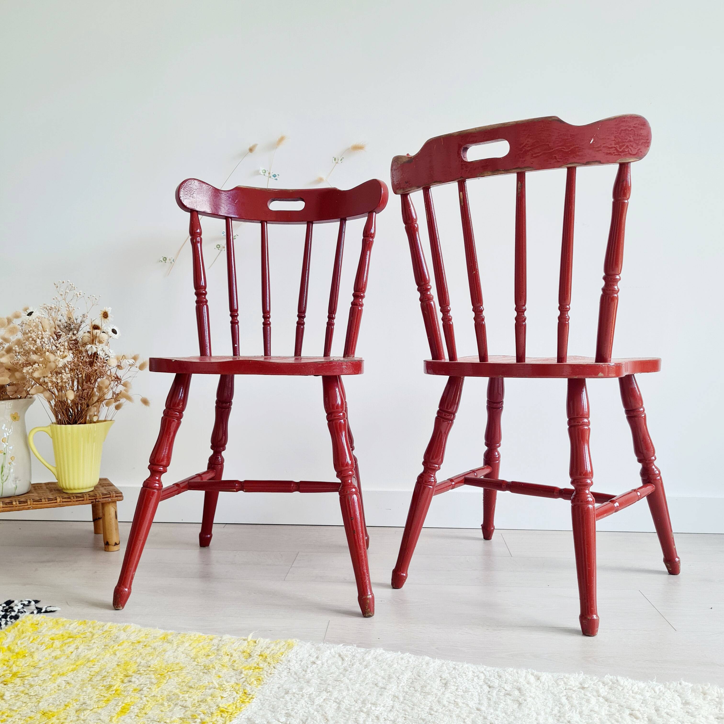 Antique Western bistro chairs in patinated red
