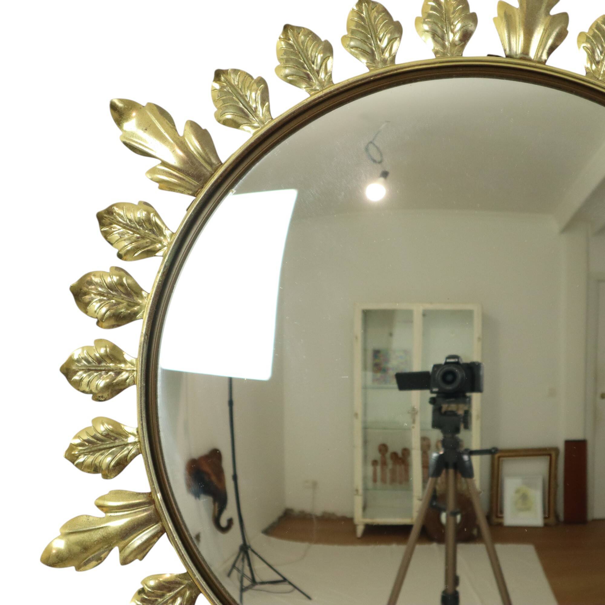 Vintage Metal Sun Mirror Convex Gold Deknudt 70s