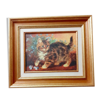Painting cat signed and framed
