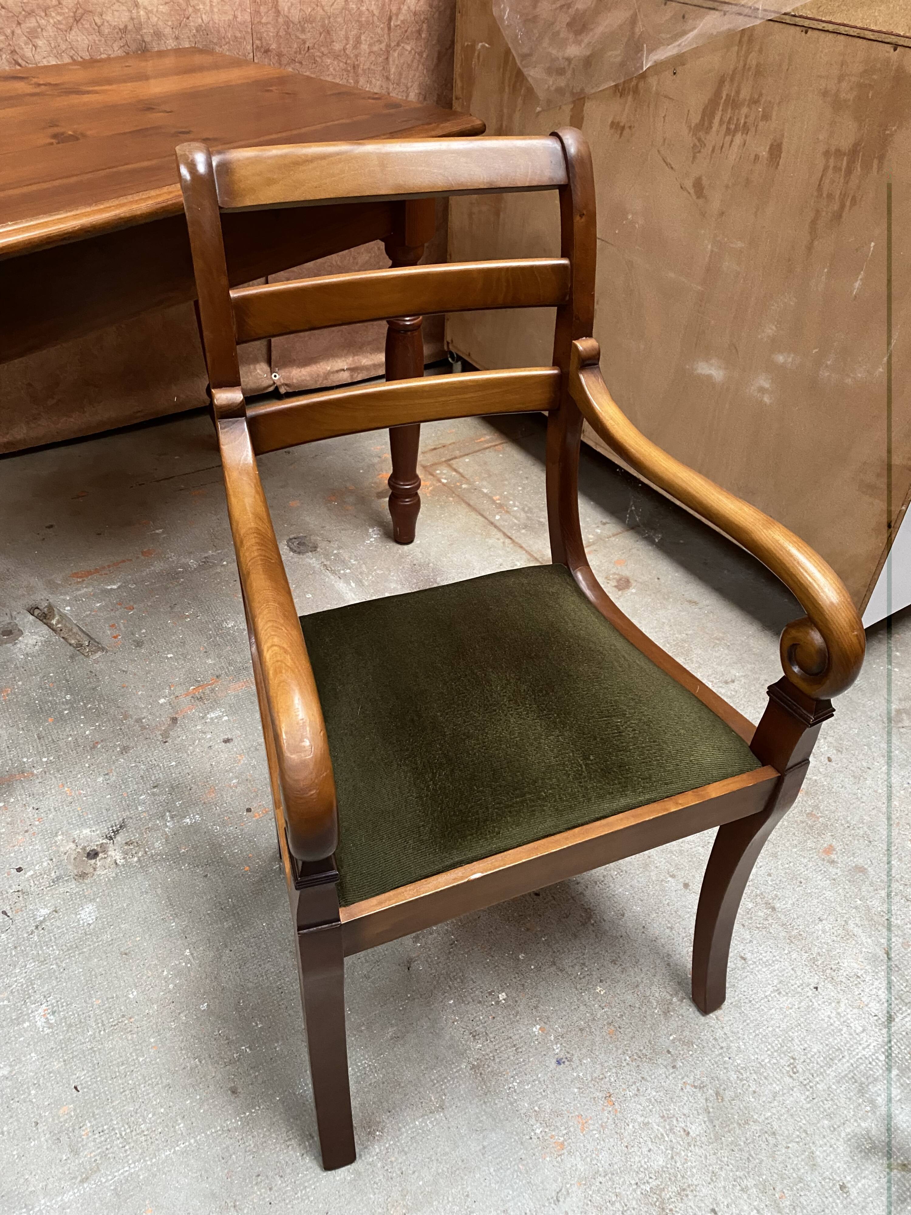 Wood and green velvet office chair