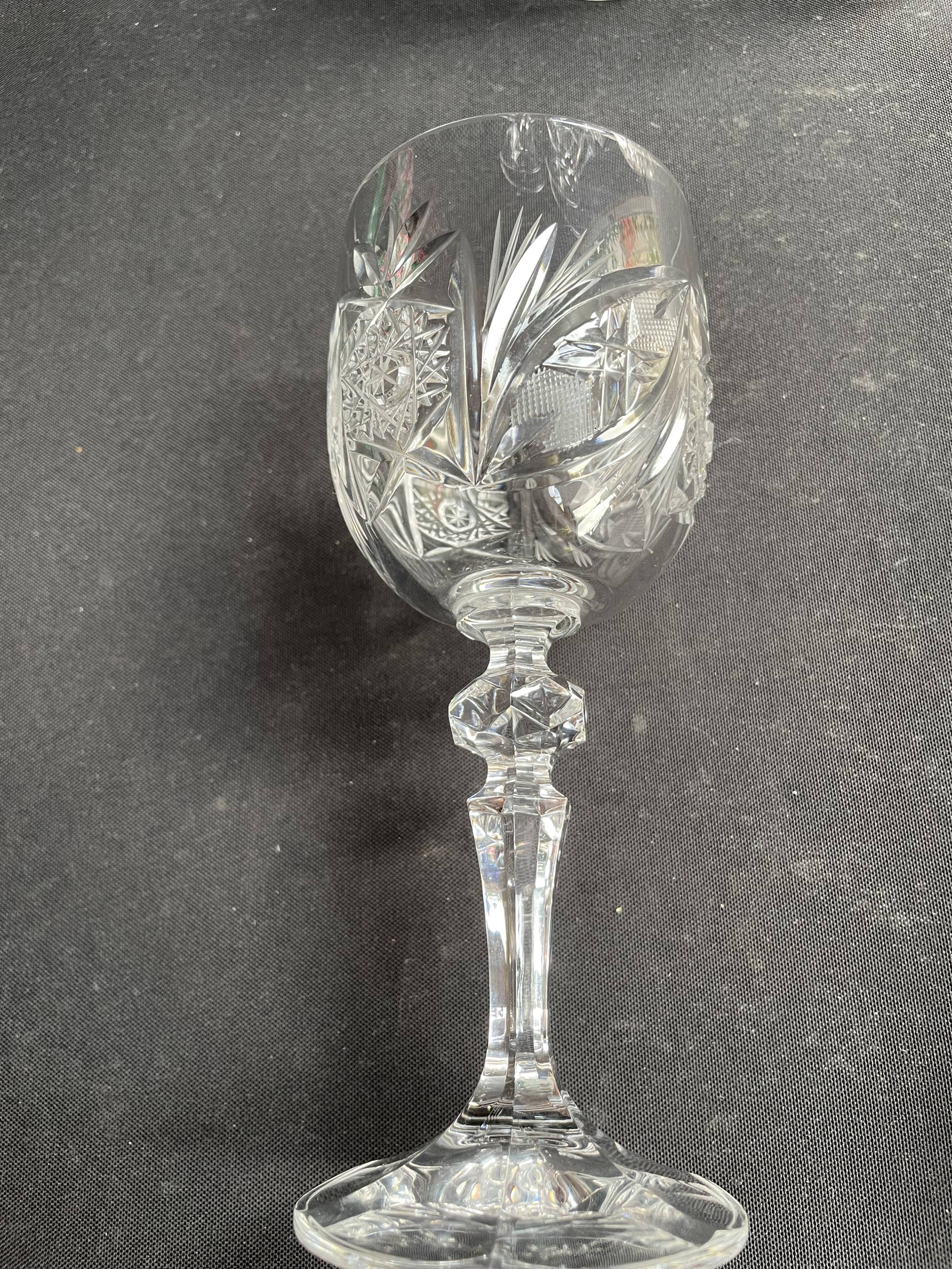 10 Bohemian cut crystal wine glasses