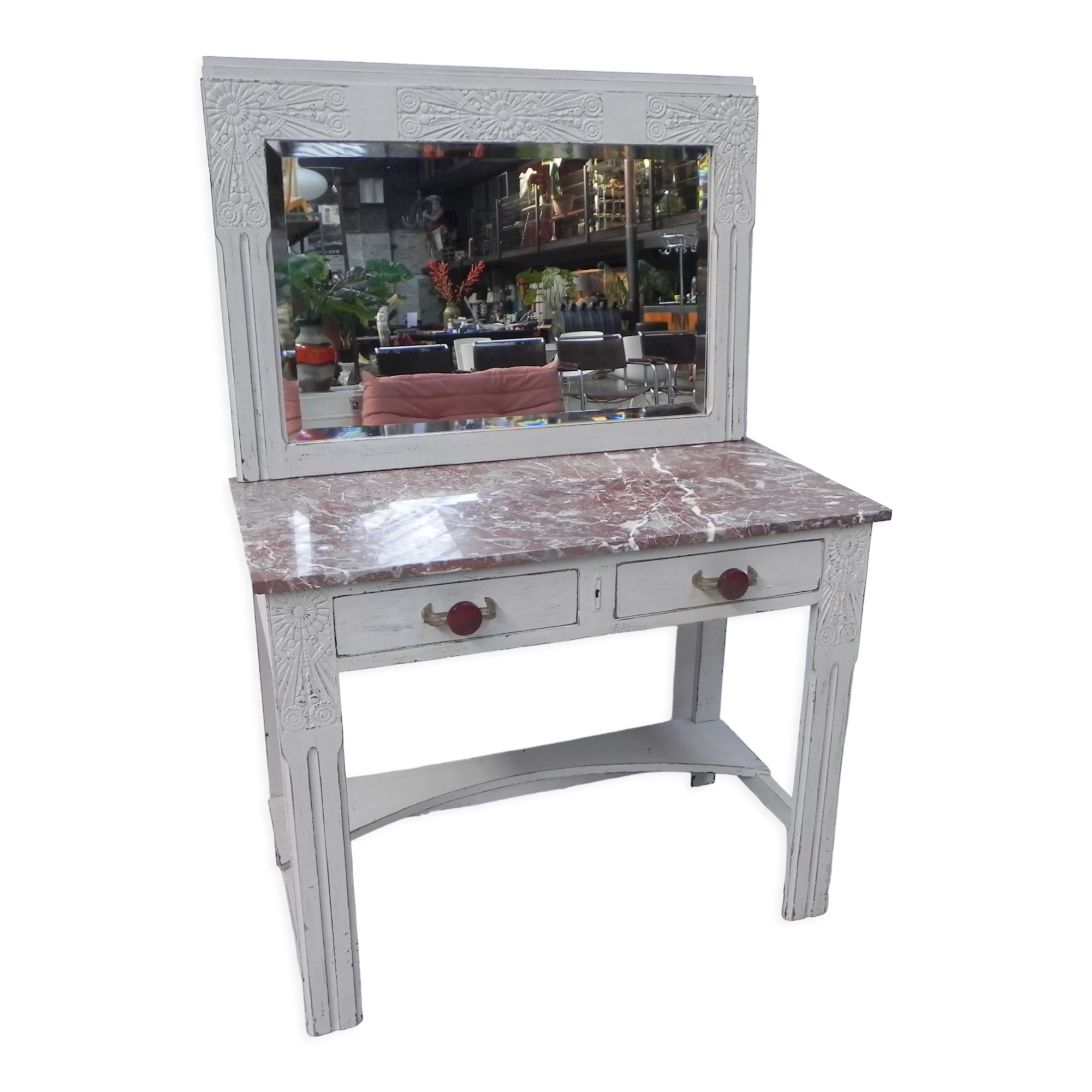 Art Deco table with 2 drawers and mirror, side table