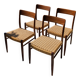 Set of 4 vintage teak chairs with weaving, Scandinavian, Mid-Century.