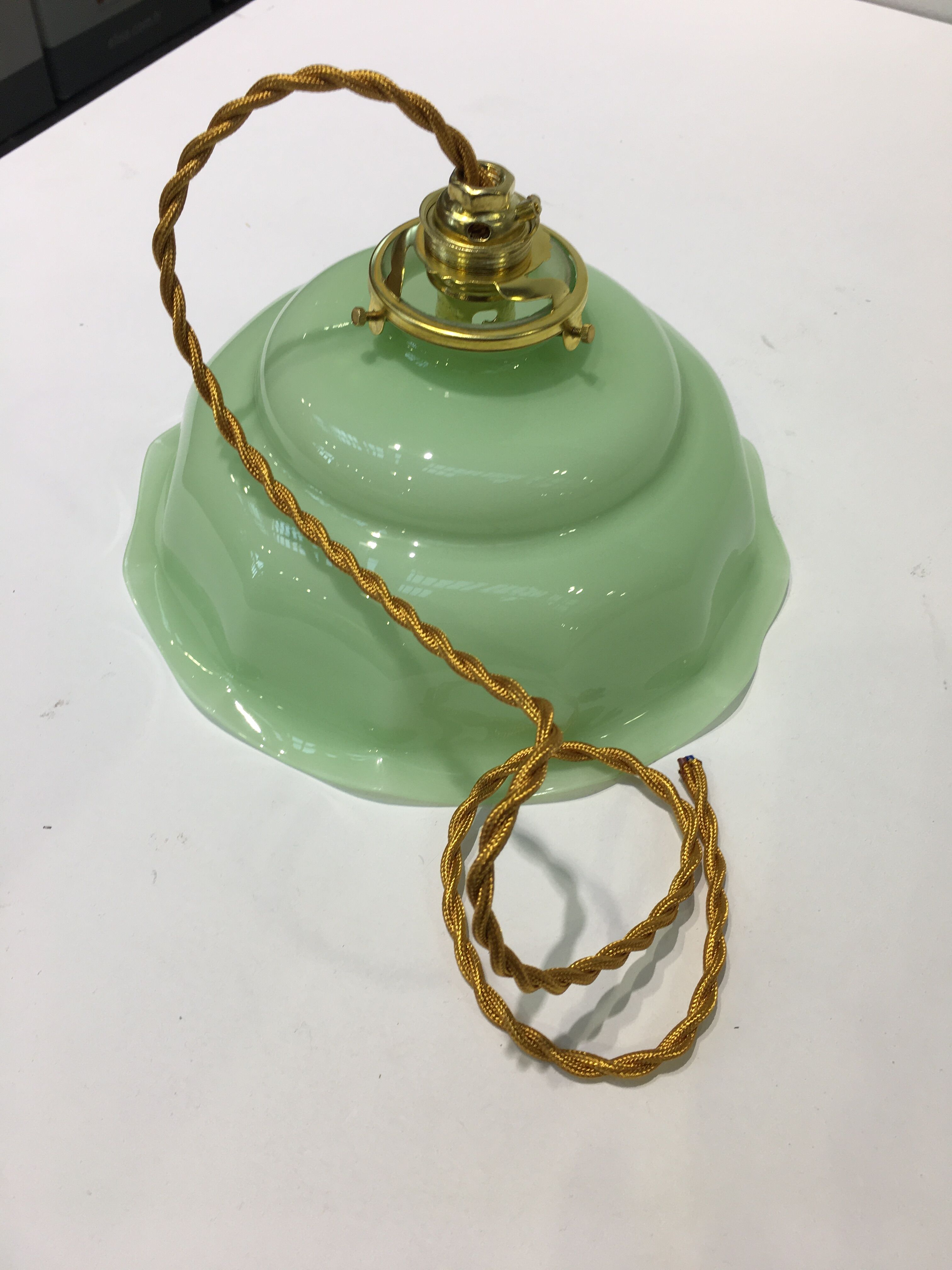 Vintage suspension lamp in green opaline