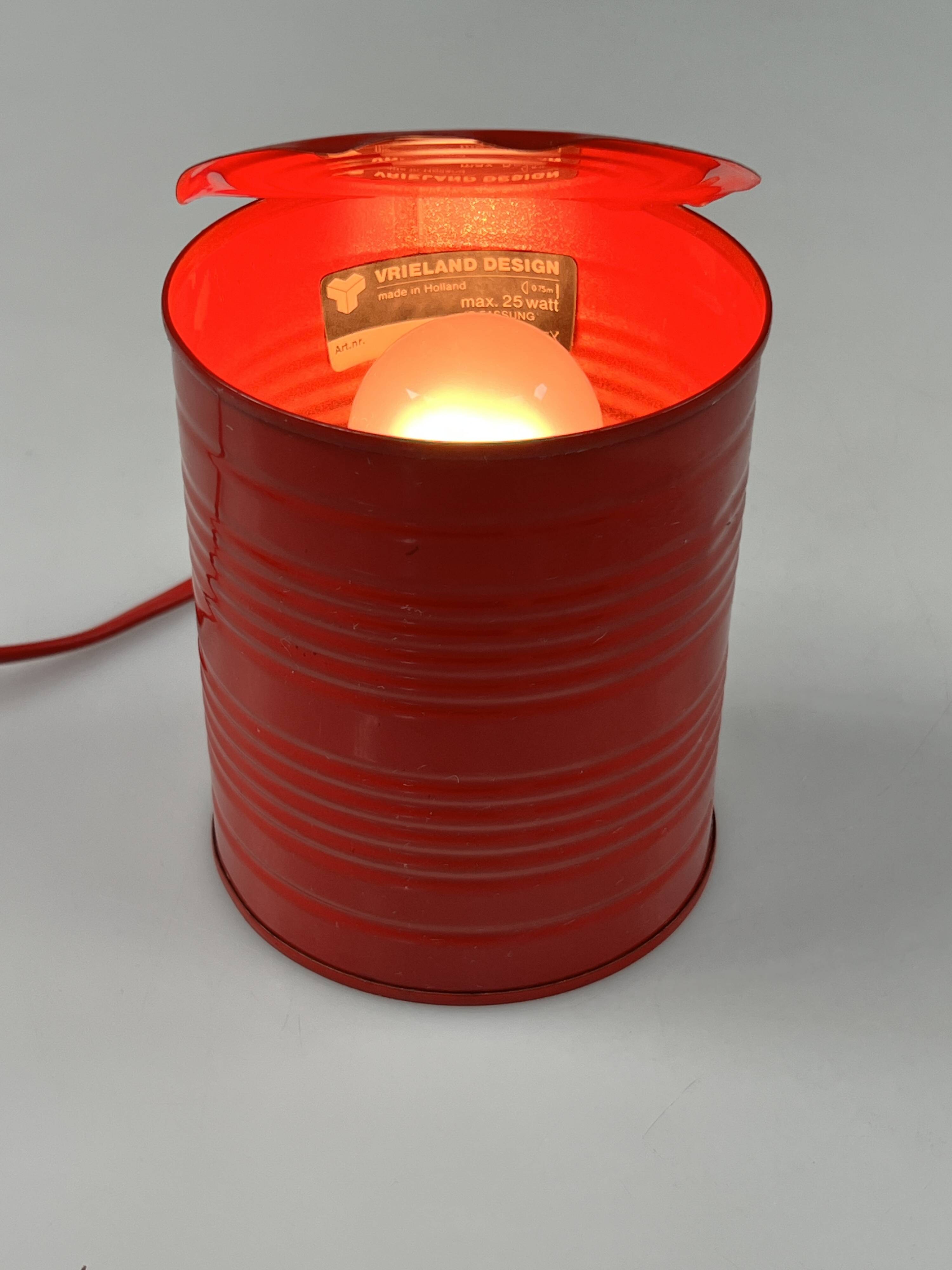 Vintage Red Tin Can Lamp, Ad Van Berlo, Vrieland Design, 1980s