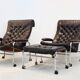 Paire de fauteuils 'bore' en cuir Noboru Nakamura avec pouf, années 1970