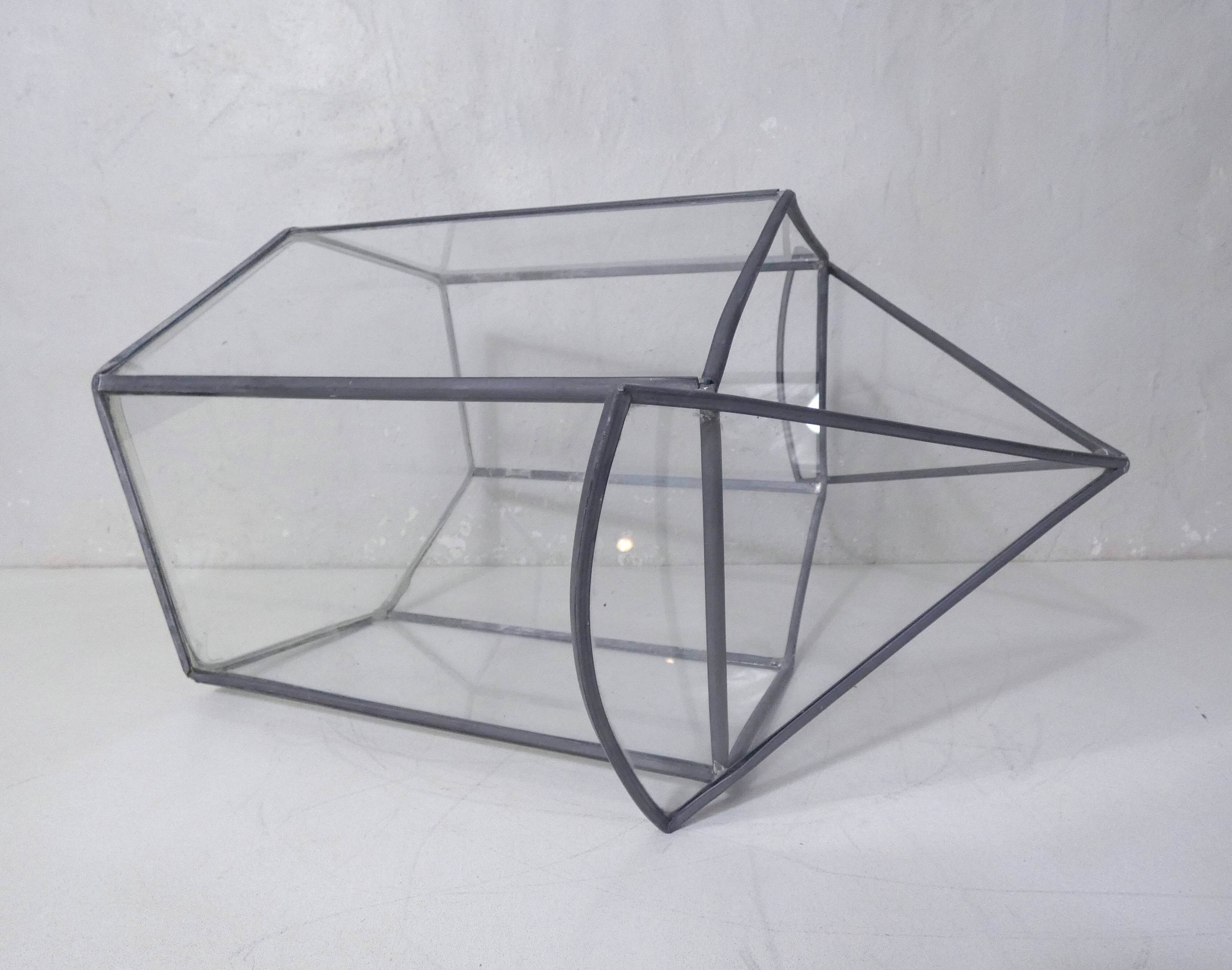 Glass terrarium mini cactus greenhouse in glass and metal