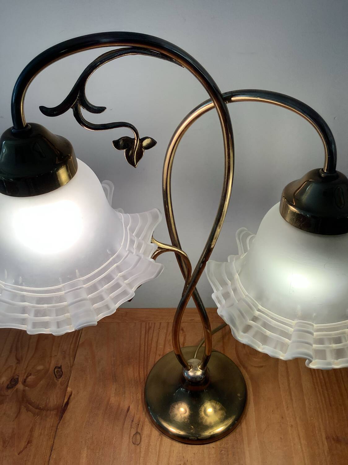 Vintage brass lamp and handkerchief globes