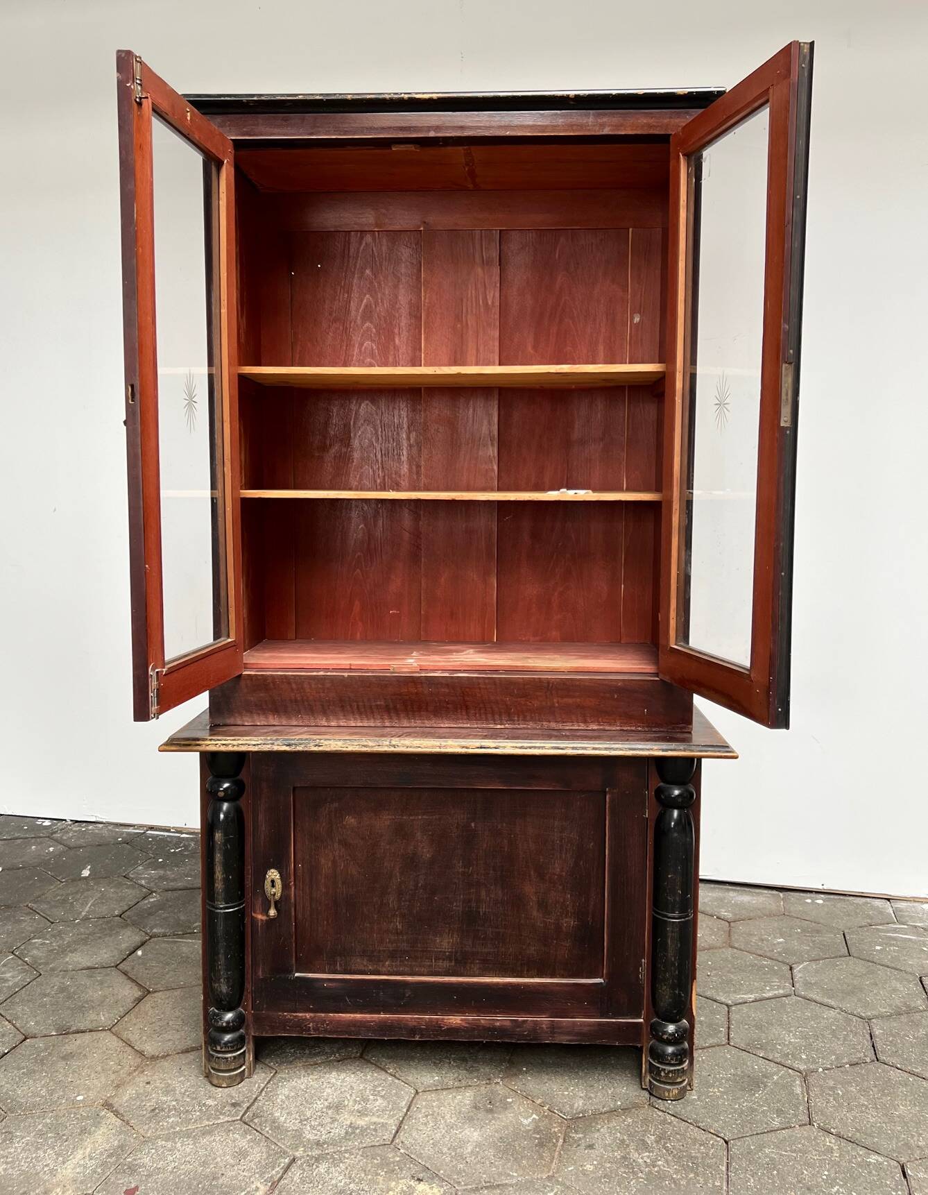 Vintage display cabinet, bookcase with glass doors