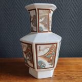 Vintage Hexagonal Japanese Porcelain Vase – Landscape Decoration