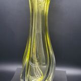 Vase René Delvenne Val saint lambert 1950  jaune soufflé torsadé
