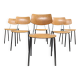 Set of 6 Czech chairs "Kovonac" school type, chrome and wood 1960