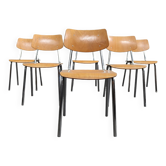Lot de 6 chaises Tchèque " Kovonax " type école, chrome et bois 1960