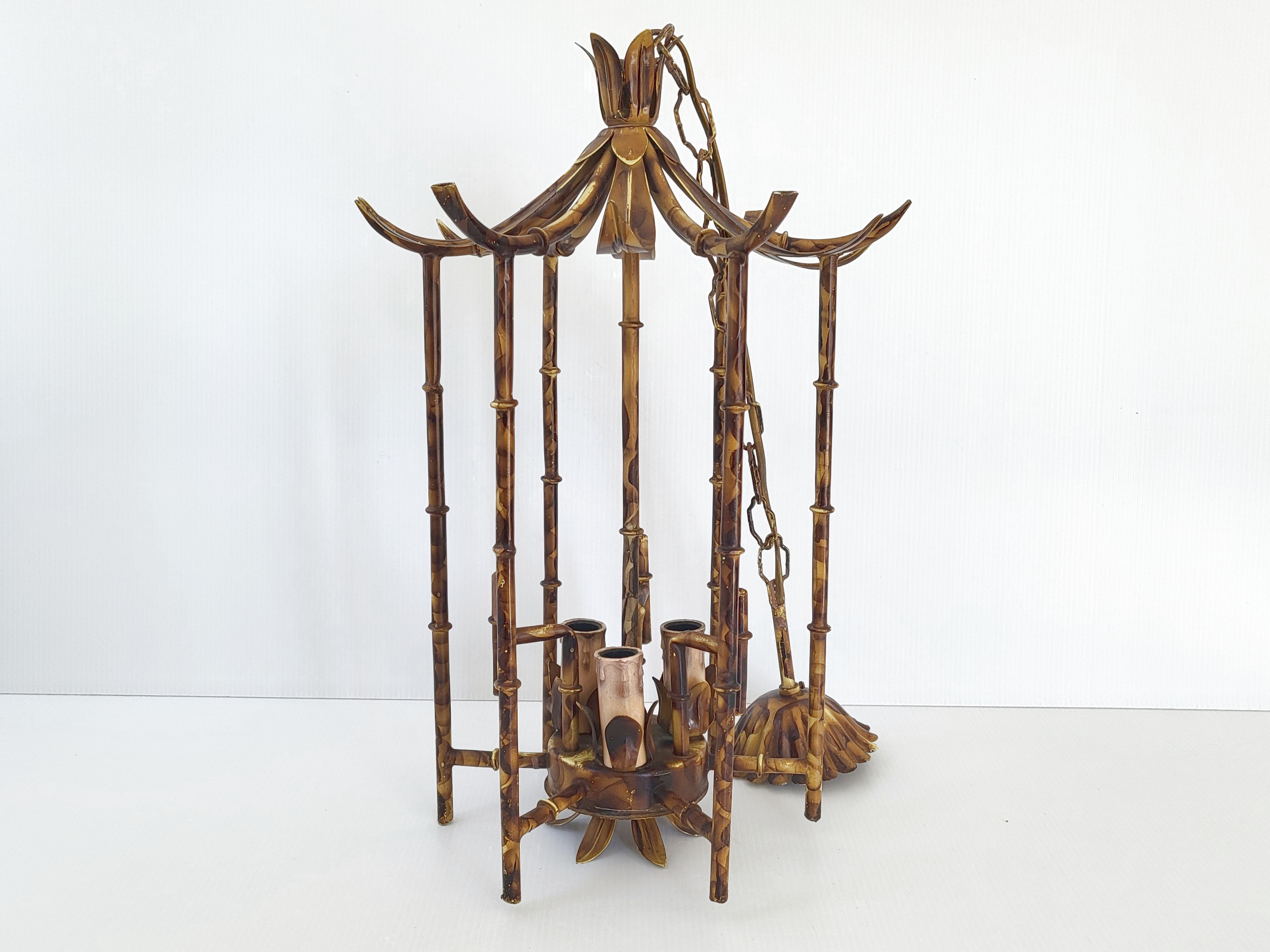 Suspension vintage 1970 pagode faux bambou