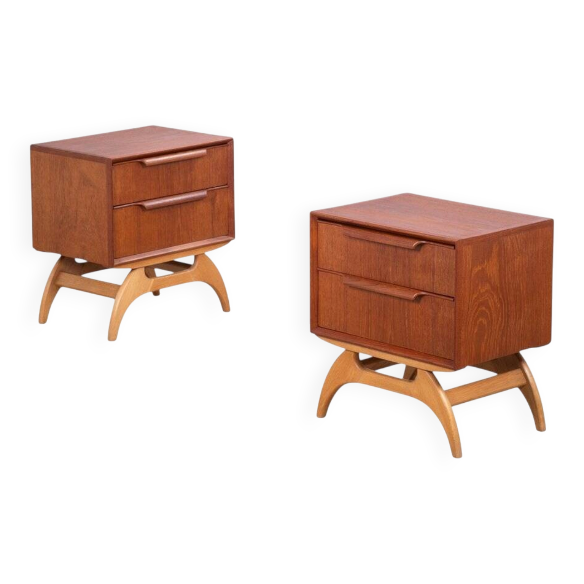 Teak Bedside Tables with Oak Frame, Denmark, 1960s, Set of 2