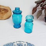 Set of 2 blue glass apothecary jars